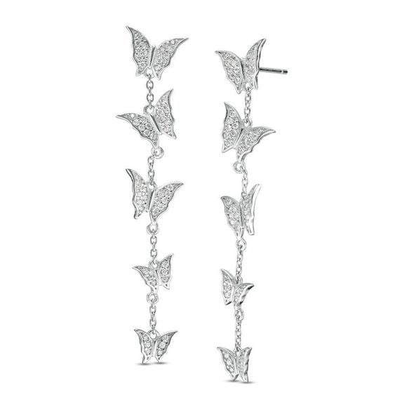 Jewelry - NWT Sterling Silver Graduated Butterfly Linear Drop Earrings w/ Cubic Zirconia